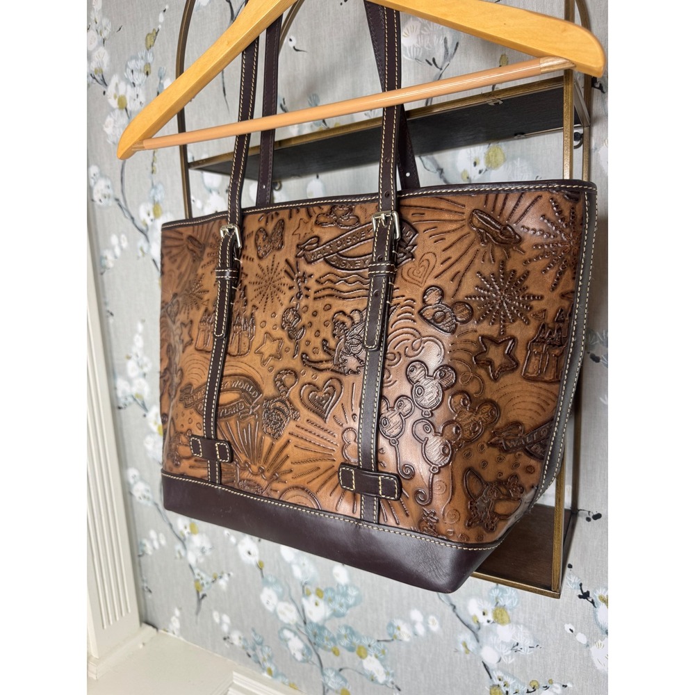 Dooney & Bourke Disney Parks Embossed Leather Tote Bag Brown Mickey Castle - Picture 7 of 10